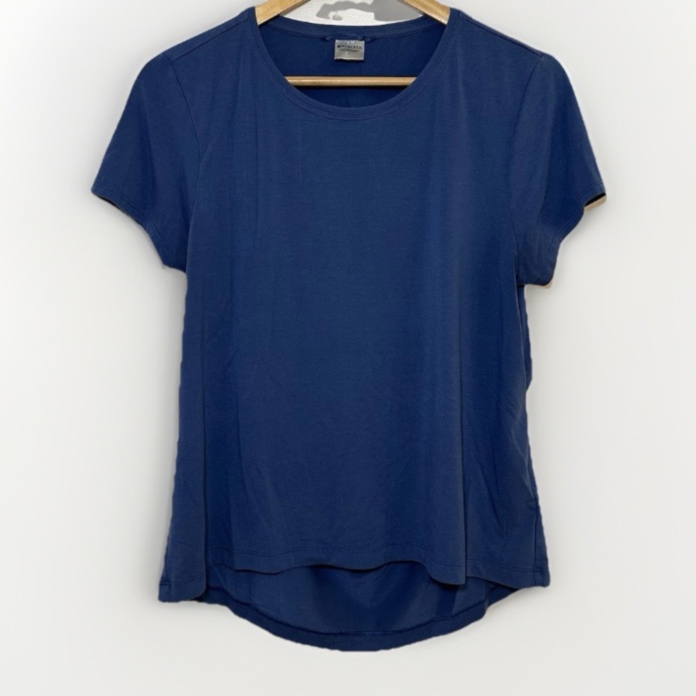 Athleta Open Back Blue Modal Stretch Short Sleeve Top Relaxed Fit Women’s Size M